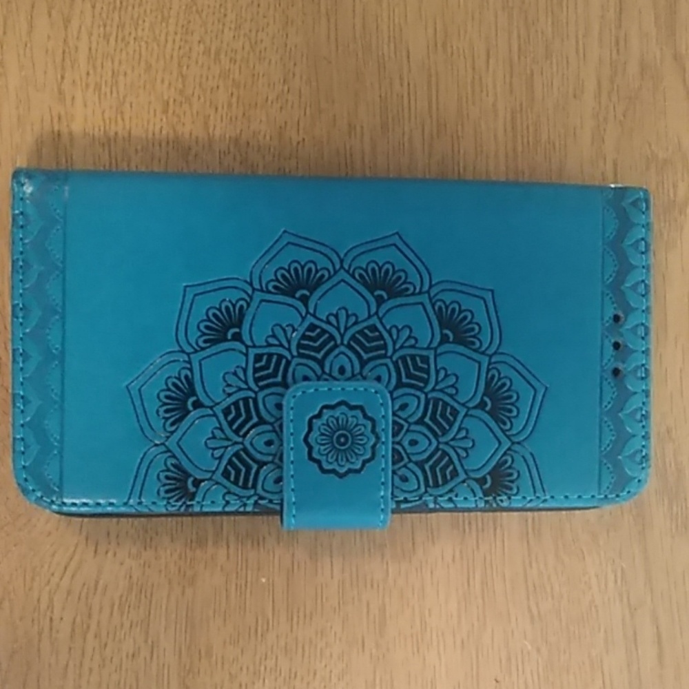 Galaxy J7 teal mandala wallet phone case